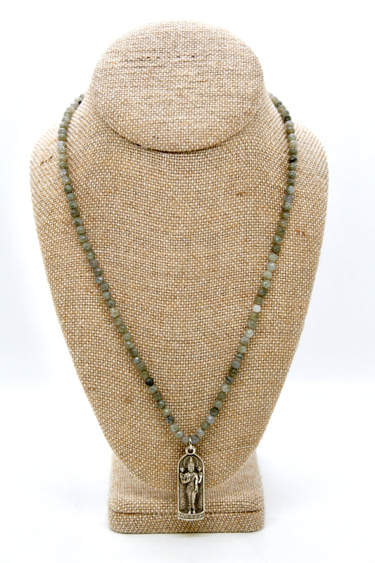 Buddha Necklace 158 - Stretch Labradorite Faceted Stone