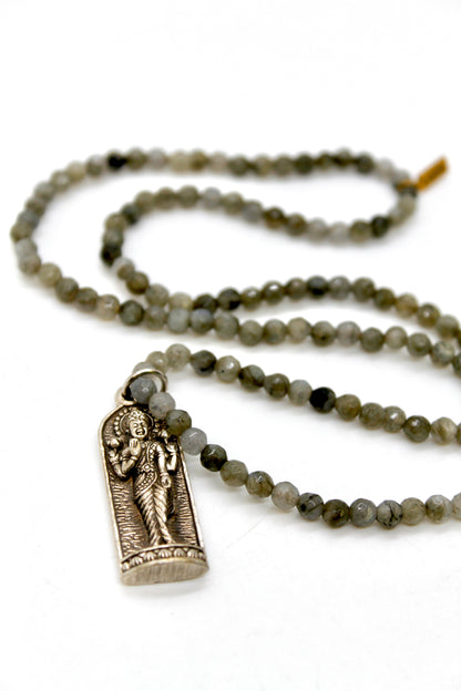 Buddha Necklace 158 - Stretch Labradorite Faceted Stone
