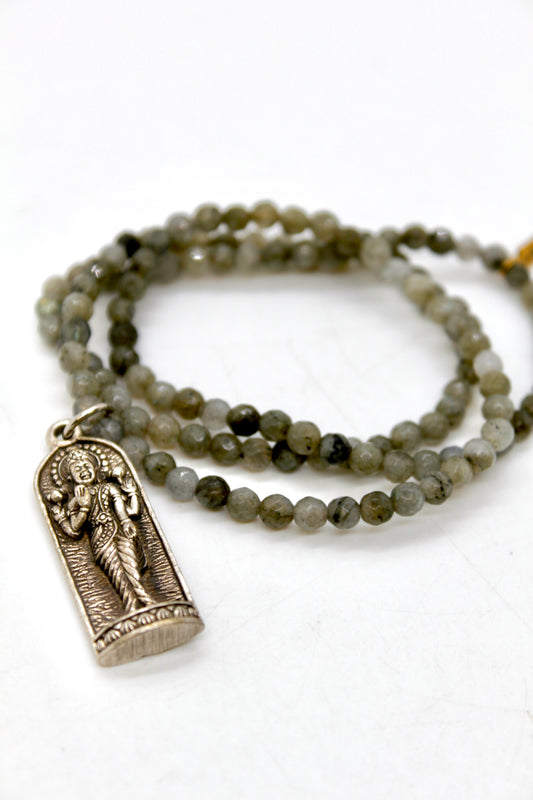 Buddha Necklace 158 - Stretch Labradorite Faceted Stone