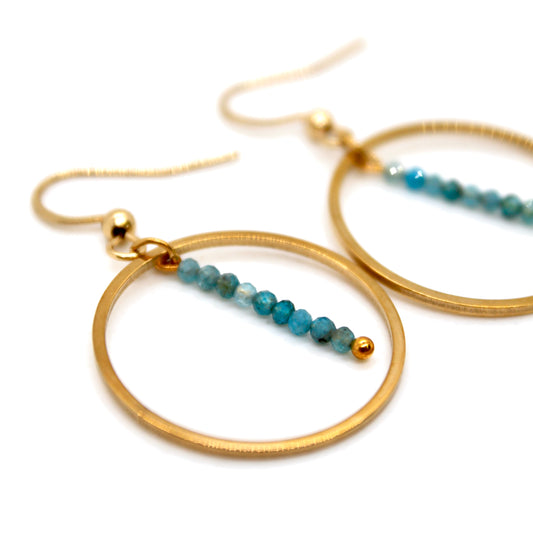 Apatite and Gold Hoop Delicate Earrings - E2-001g