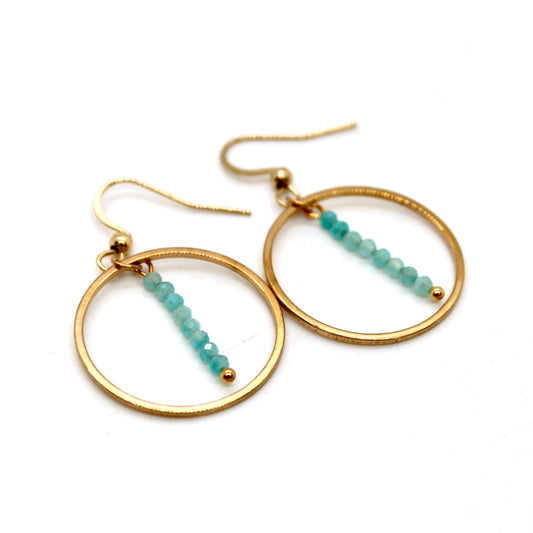 Amazonite and Gold Hoop Delicate Earrings - E2-002g