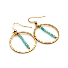 Load image into Gallery viewer, Amazonite and Gold Hoop Delicate Earrings - E2-002g
