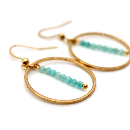 Amazonite and Gold Hoop Delicate Earrings - E2-002g