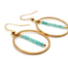 Load image into Gallery viewer, Amazonite and Gold Hoop Delicate Earrings - E2-002g

