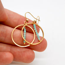 Load image into Gallery viewer, Amazonite and Gold Hoop Delicate Earrings - E2-002g
