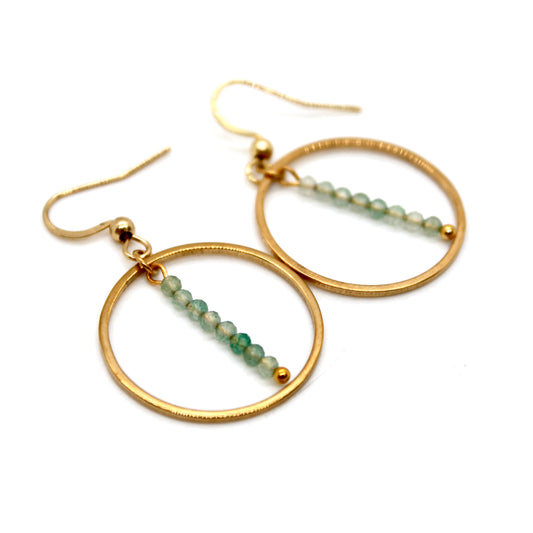 Green Aventurine and Gold Hoop Delicate Earrings - E2-003g