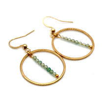 Load image into Gallery viewer, Green Aventurine and Gold Hoop Delicate Earrings - E2-003g
