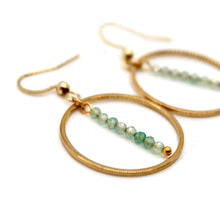 Load image into Gallery viewer, Green Aventurine and Gold Hoop Delicate Earrings - E2-003g
