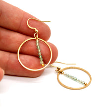 Load image into Gallery viewer, Green Aventurine and Gold Hoop Delicate Earrings - E2-003g

