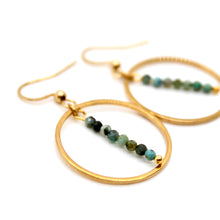Load image into Gallery viewer, Hubei Turquoise and Gold Hoop Delicate Earrings - E2-004g
