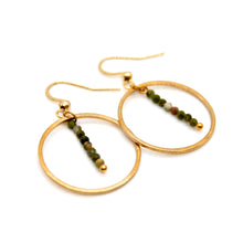 Load image into Gallery viewer, Unakite and Gold Hoop Delicate Earrings - E2-005g

