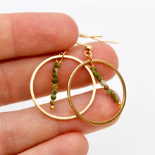 Load image into Gallery viewer, Unakite and Gold Hoop Delicate Earrings - E2-005g
