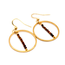 Load image into Gallery viewer, Tiger's Eye and Gold Hoop Delicate Earrings - E2-006g
