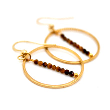 Load image into Gallery viewer, Tiger's Eye and Gold Hoop Delicate Earrings - E2-006g
