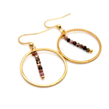 Load image into Gallery viewer, Rhodochrosite and Gold Hoop Delicate Earrings - E2-007g
