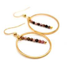 Load image into Gallery viewer, Rhodochrosite and Gold Hoop Delicate Earrings - E2-007g
