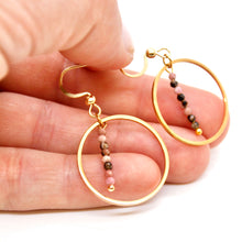 Load image into Gallery viewer, Rhodochrosite and Gold Hoop Delicate Earrings - E2-007g
