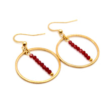 Load image into Gallery viewer, Ruby and Gold Hoop Delicate Earrings - E2-008g

