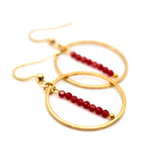Load image into Gallery viewer, Ruby and Gold Hoop Delicate Earrings - E2-008g
