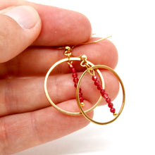 Load image into Gallery viewer, Ruby and Gold Hoop Delicate Earrings - E2-008g

