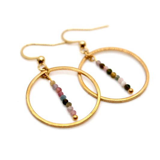 Colorful Tourmaline and Gold Hoop Delicate Earrings - E2-009g