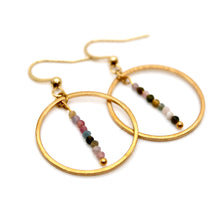 Load image into Gallery viewer, Colorful Tourmaline and Gold Hoop Delicate Earrings - E2-009g
