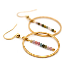 Load image into Gallery viewer, Colorful Tourmaline and Gold Hoop Delicate Earrings - E2-009g
