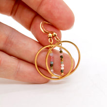 Load image into Gallery viewer, Colorful Tourmaline and Gold Hoop Delicate Earrings - E2-009g
