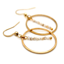 Load image into Gallery viewer, Pearl Oyster and Gold Hoop Delicate Earrings - E2-010g
