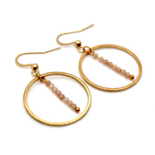 Load image into Gallery viewer, Sunstone and Gold Hoop Delicate Earrings - E2-011g
