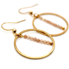 Load image into Gallery viewer, Sunstone and Gold Hoop Delicate Earrings - E2-011g
