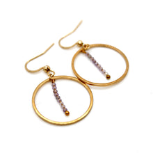 Load image into Gallery viewer, Amethyst Quartz and Gold Hoop Delicate Earrings - E2-014g
