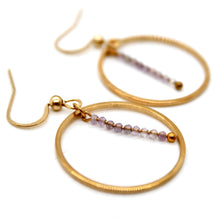 Load image into Gallery viewer, Amethyst Quartz and Gold Hoop Delicate Earrings - E2-014g
