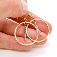 Load image into Gallery viewer, Amethyst Quartz and Gold Hoop Delicate Earrings - E2-014g
