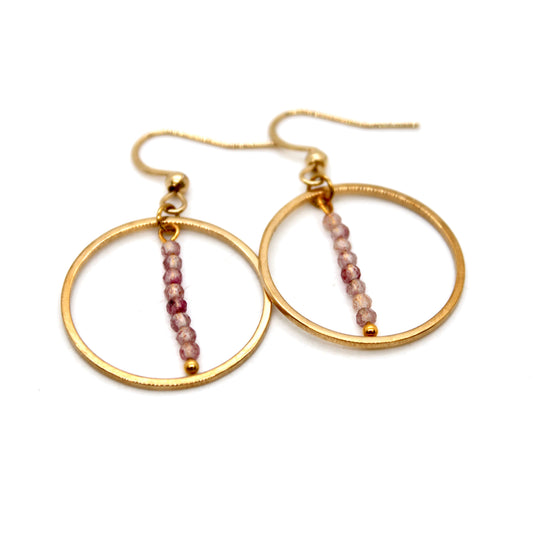 Strawberry Quartz and Gold Hoop Delicate Earrings - E2-015g