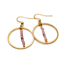 Load image into Gallery viewer, Strawberry Quartz and Gold Hoop Delicate Earrings - E2-015g
