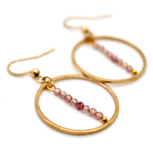 Load image into Gallery viewer, Strawberry Quartz and Gold Hoop Delicate Earrings - E2-015g
