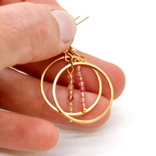 Load image into Gallery viewer, Strawberry Quartz and Gold Hoop Delicate Earrings - E2-015g
