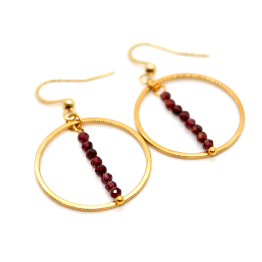 Garnet and Gold Hoop Delicate Earrings - E2-016g