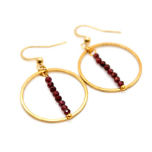 Load image into Gallery viewer, Garnet and Gold Hoop Delicate Earrings - E2-016g
