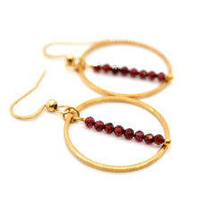 Load image into Gallery viewer, Garnet and Gold Hoop Delicate Earrings - E2-016g
