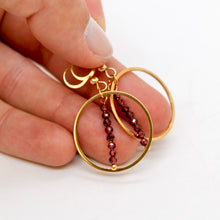Load image into Gallery viewer, Garnet and Gold Hoop Delicate Earrings - E2-016g
