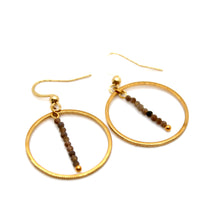 Load image into Gallery viewer, Coffee Labradorite and Gold Hoop Delicate Earrings - E2-017g
