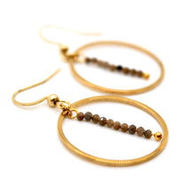 Load image into Gallery viewer, Coffee Labradorite and Gold Hoop Delicate Earrings - E2-017g

