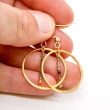 Load image into Gallery viewer, Coffee Labradorite and Gold Hoop Delicate Earrings - E2-017g
