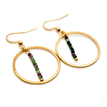 Load image into Gallery viewer, Epidote and Gold Hoop Delicate Earrings - E2-018g

