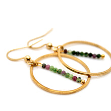 Load image into Gallery viewer, Epidote and Gold Hoop Delicate Earrings - E2-018g

