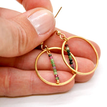 Load image into Gallery viewer, Epidote and Gold Hoop Delicate Earrings - E2-018g
