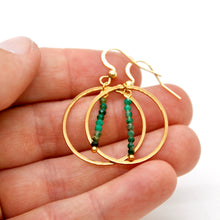 Load image into Gallery viewer, Green Lepidolite and Gold Hoop Delicate Earrings - E2-019g
