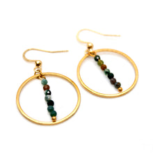 Load image into Gallery viewer, Indian Agate and Gold Hoop Delicate Earrings - E2-020g
